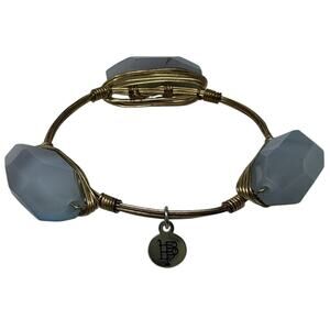 Bourbon and Bowties Gold Tone Bangle Bracelet Wire Wrapped Blue Faceted Stones